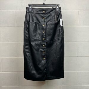 NWT‎ Blank NYC Women's Faux Leather Snap Front Black Midi Skirt Size 25 Pockets